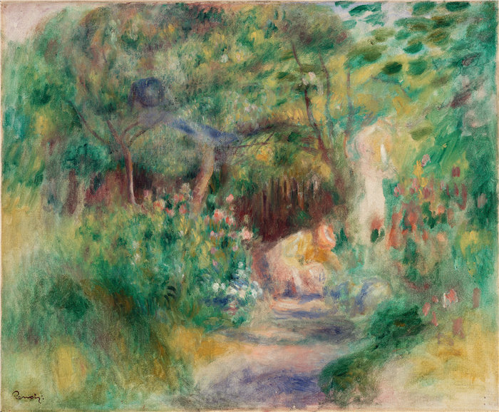 皮埃尔·奥古斯特·雷诺阿(Pierre-Auguste Renoir)作品 –景观与女人园艺(Paysage et femme jardinant)(约 1896 年)