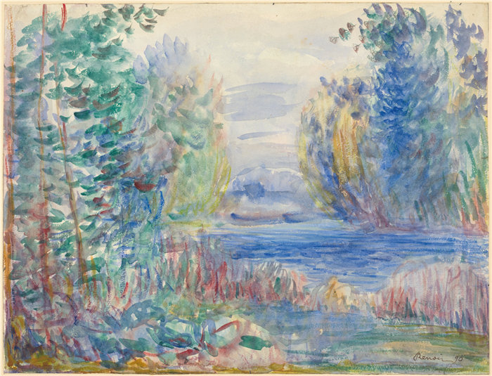 皮埃尔·奥古斯特·雷诺阿(Pierre-Auguste Renoir)作品 –河流景观(1890)