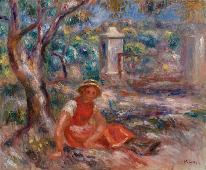皮埃尔·奥古斯特·雷诺阿(Pierre-Auguste Renoir)作品 –树脚下的女孩(Fillette aupied d'un arbre)(约 1914 年)