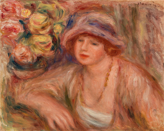 皮埃尔·奥古斯特·雷诺阿(Pierre-Auguste Renoir)作品 –倾斜的女人 (Femme accoudée) (1918)