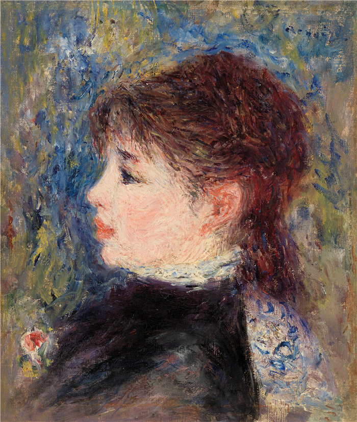 皮埃尔·奥古斯特·雷诺阿(Pierre-Auguste Renoir)作品 –年轻女子与玫瑰 (Jeune fille à la rose)(约 1877 年)
