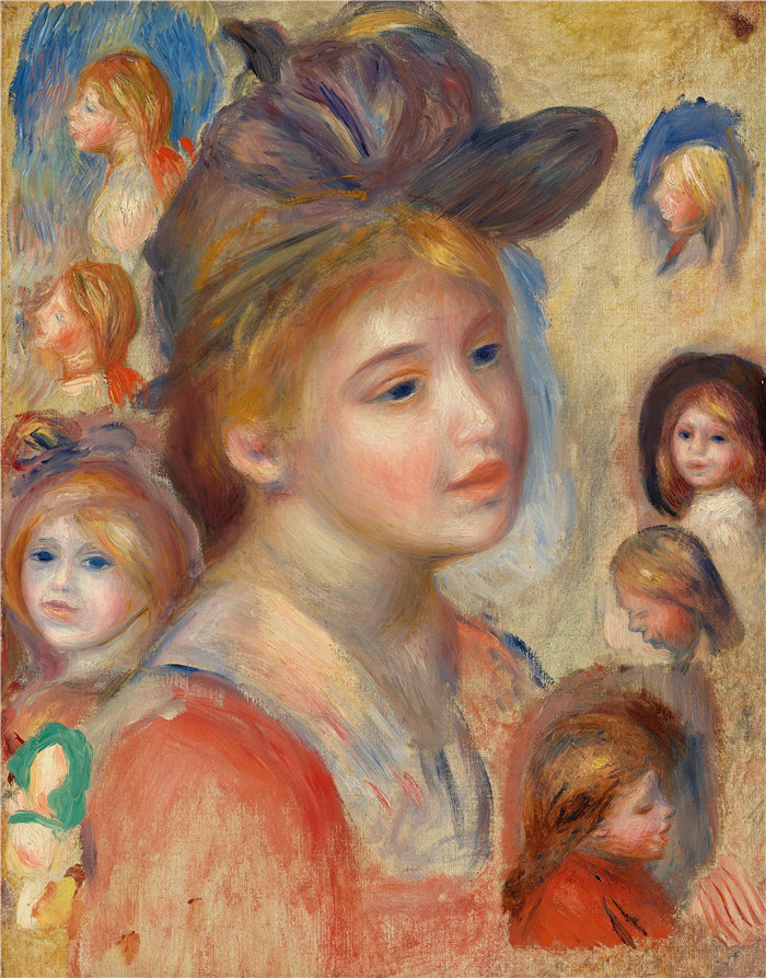皮埃尔·奥古斯特·雷诺阿(Pierre-Auguste Renoir)作品 –女孩头像研究 (Étude de têtes de jeunes filles)(约 1893 年)