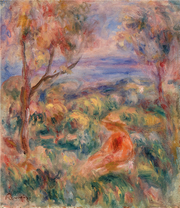 皮埃尔·奥古斯特·雷诺阿(Pierre-Auguste Renoir)作品 –远处海中坐着的女人 (Femme assise au bord de la mer) (c. 1917)
