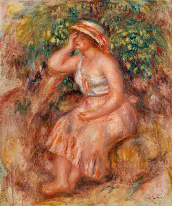 皮埃尔·奥古斯特·雷诺阿(Pierre-Auguste Renoir)作品 –做白日梦的女人 (Rêveuse) (1913)