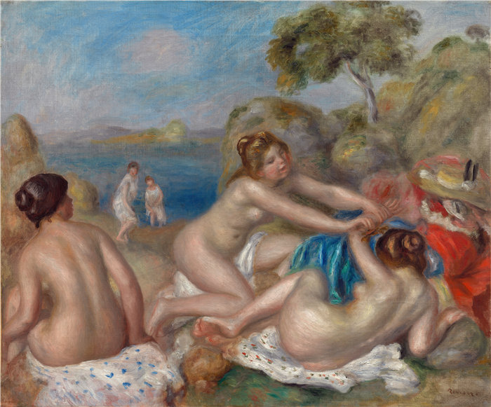 皮埃尔·奥古斯特·雷诺阿（Pierre-Auguste Renoir）作品 –游泳者与螃蟹玩耍（约 1897 年）