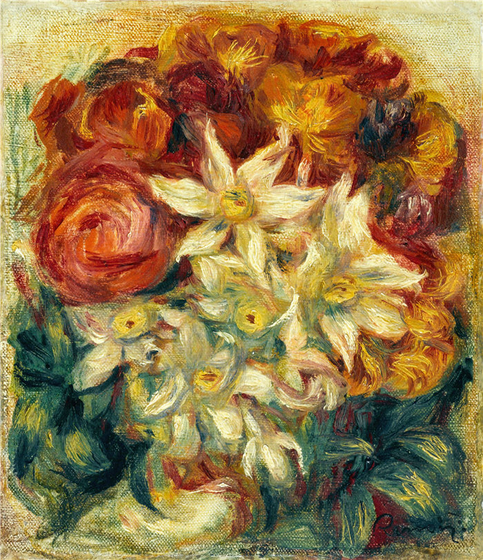 皮埃尔·奥古斯特·雷诺阿(Pierre-Auguste Renoir)作品 –自恋与玫瑰花束 (1914)