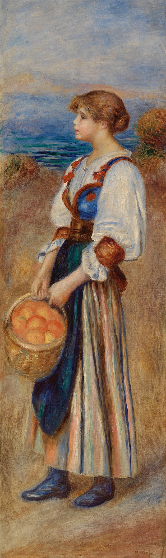 皮埃尔·奥古斯特·雷诺阿（Pierre-Auguste Renoir）作品 –提着橘子篮子的女孩 (Marchande d'oranges)（约 1890 年）