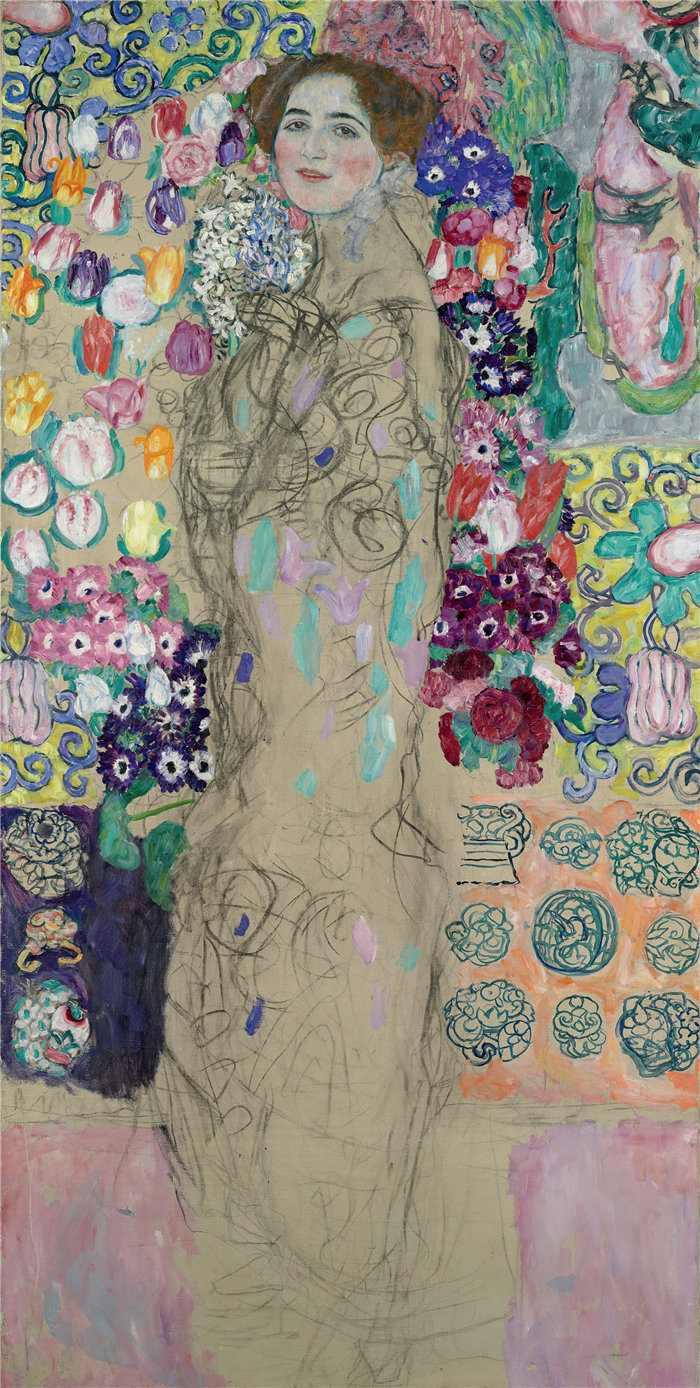 古斯塔夫·克里姆特(Gustav Klimt 奥地利画家)-Ria Munk III 的人像(约 1917 - 1918)