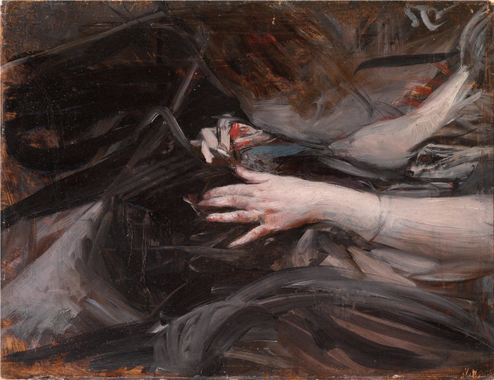 乔瓦尼·博尔迪尼 (Giovanni Boldini，意大利画家)--妇女缝纫时的手 (1906)