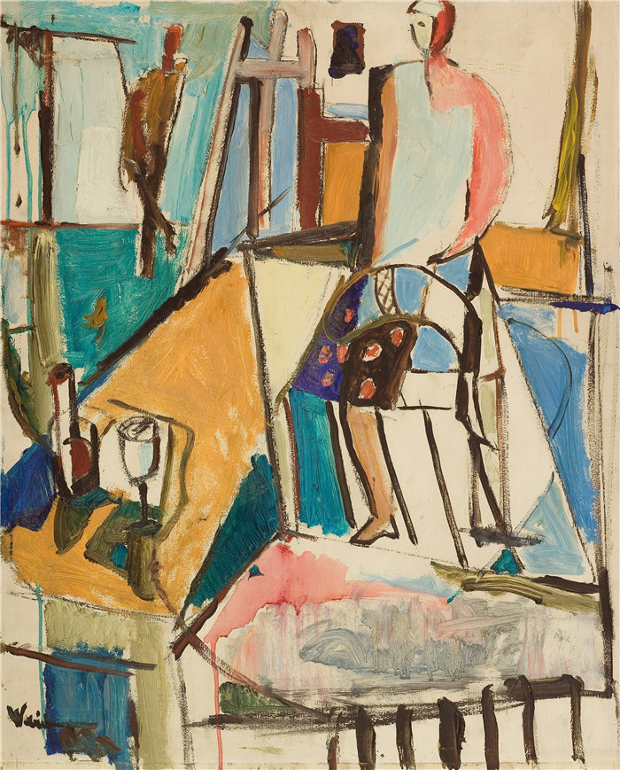 雅各布·魏德曼（Jakob Weidemann，挪威画家）作品-我的工作室 (1945)