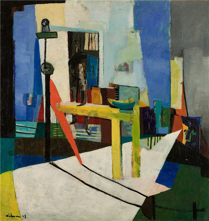 雅各布·魏德曼（Jakob Weidemann，挪威画家）作品-室内工作室 (1945)
