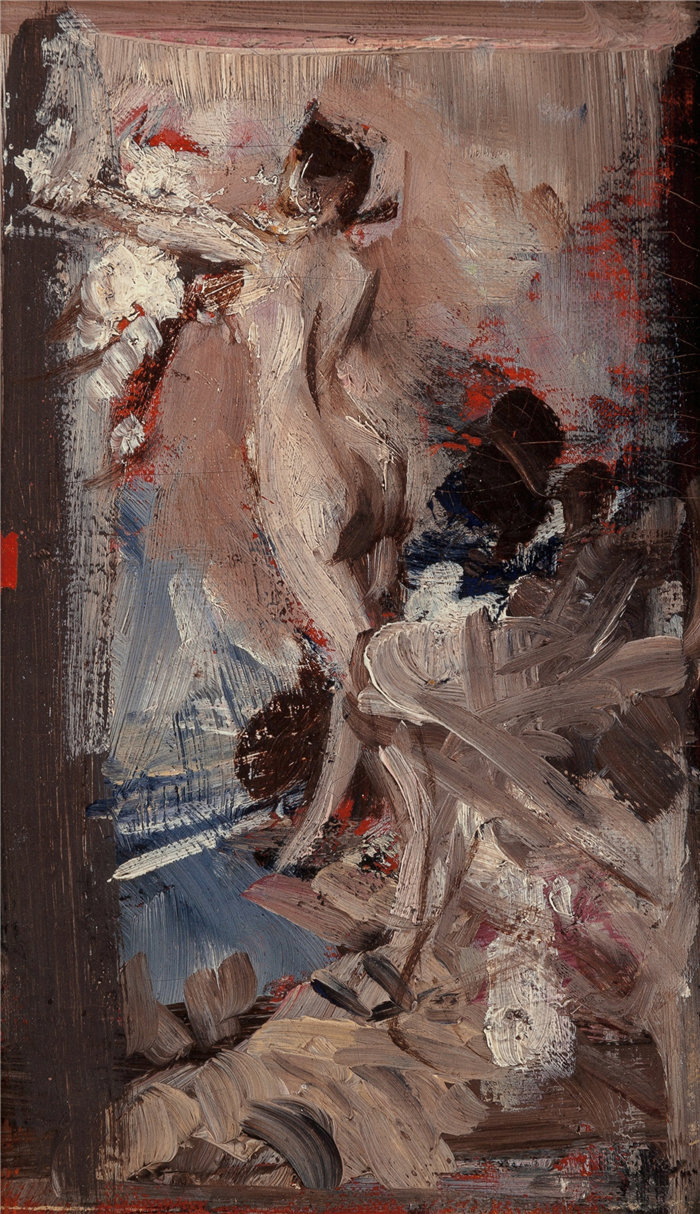 乔瓦尼·博尔迪尼 (Giovanni Boldini,意大利画家)--虎皮女人体 (研究)