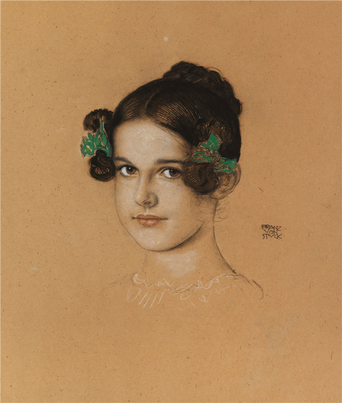 弗朗茨·冯·斯塔克 (Franz von Stuck) -带绿色环的女儿玛丽的形象（约 1913 年）