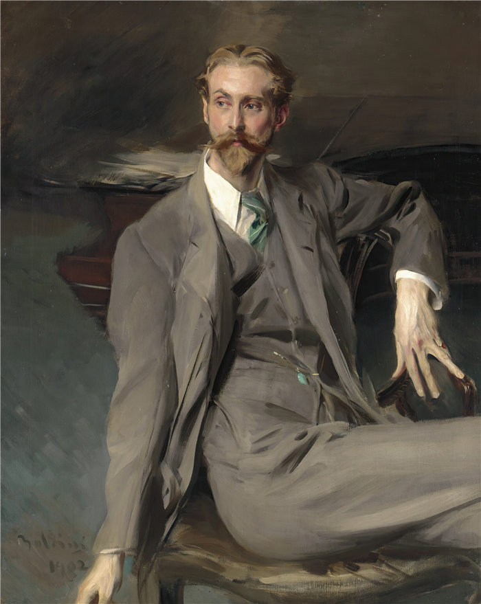 乔瓦尼·博尔迪尼 (Giovanni Boldini，意大利画家)--艺术家劳伦斯·亚历山大（“彼得”）哈里森的肖像（1902 年）