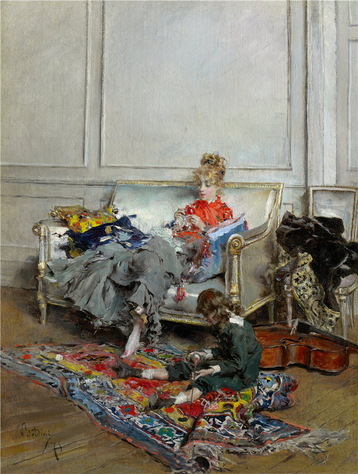 乔瓦尼·博尔迪尼 (Giovanni Boldini，意大利画家)--年轻女子钩针编织（1875）