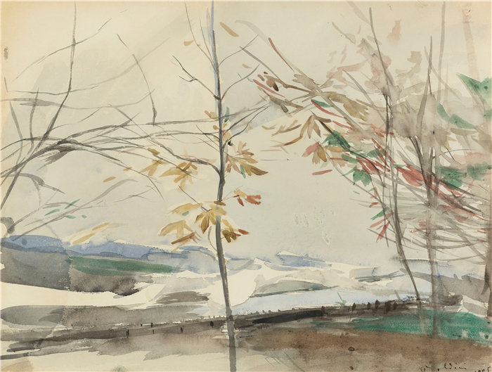 乔瓦尼·博尔迪尼 (Giovanni Boldini，意大利画家)--秋天的树木风景（1905）