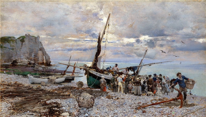 乔瓦尼·博尔迪尼 (Giovanni Boldini，意大利画家)--渔船的回归，埃特勒塔 (1879)