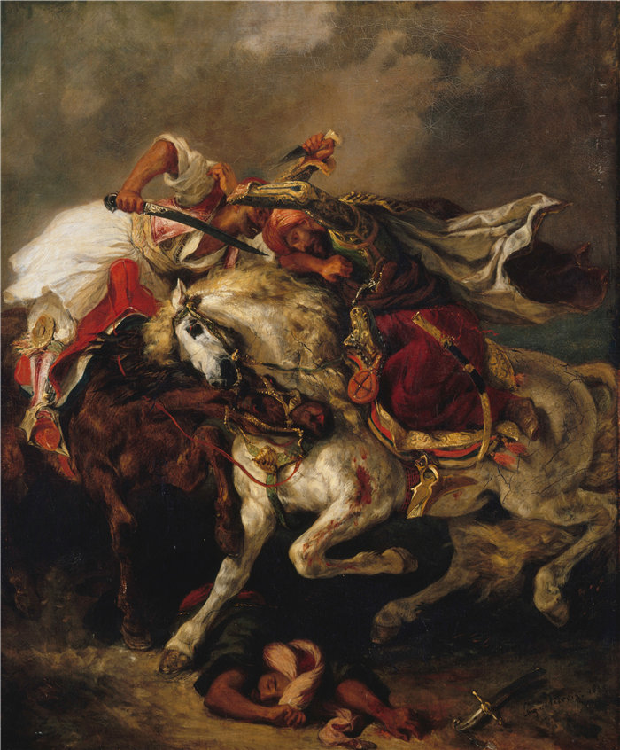 欧仁·德拉克鲁瓦(Eugene Delacroix,法国画家)作品 -《贾奥尔和哈桑之战》 Le Combat du Giaour et du Pacha (1835)
