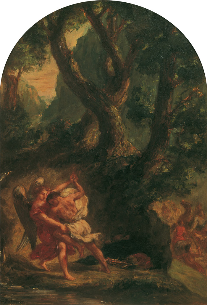 欧仁·德拉克鲁瓦（Eugene Delacroix，法国画家）作品 - Jakob ringt mit dem Engel (1850-1856)