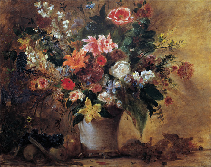 欧仁·德拉克鲁瓦（Eugene Delacroix，法国画家）作品 - Blumenstillleben (1834)