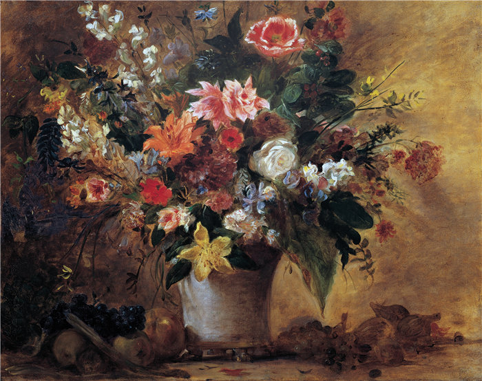 欧仁·德拉克鲁瓦(Eugene Delacroix,法国画家)作品 - Blumenstillleben (1834)