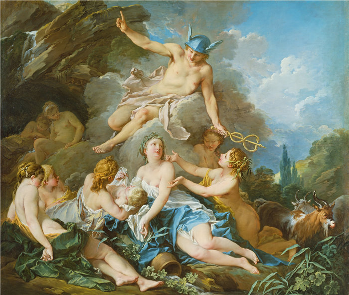 弗朗索瓦·布歇(François Boucher)-墨丘利将婴儿酒神倾诉给若虫(约 1732 - 1734 年)