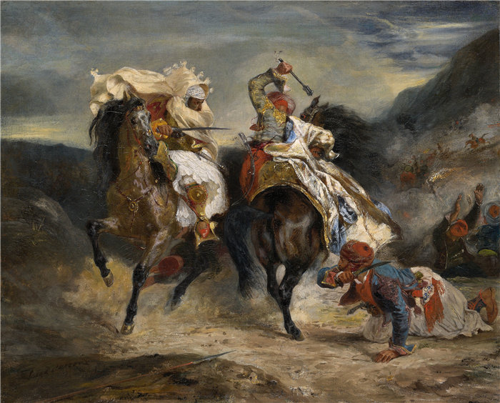 欧仁·德拉克鲁瓦（Eugene Delacroix，法国画家）作品 - Giaour 和 Hassan 的战斗 (1826)