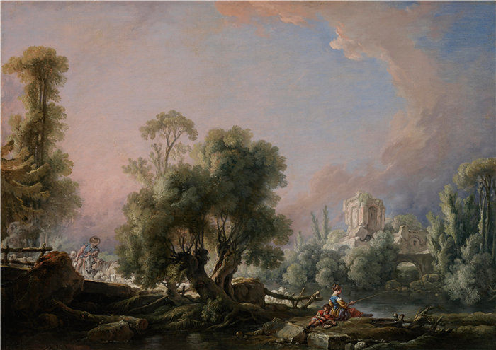弗朗索瓦·布歇（François Boucher）-田园风光与女人钓鱼（1761）