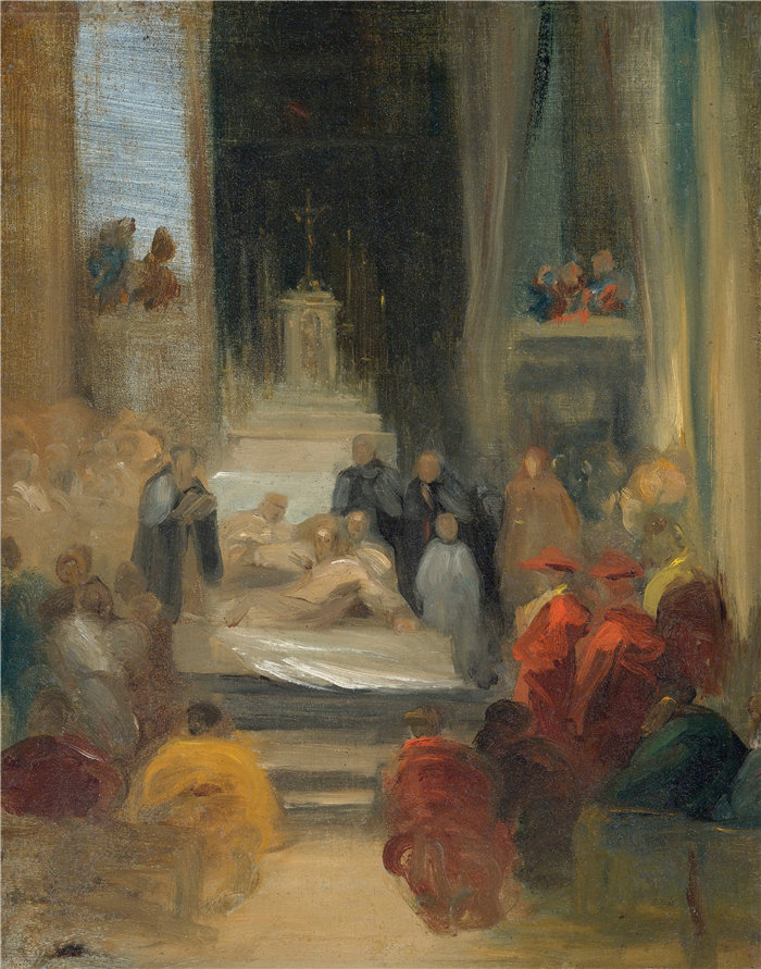 欧仁·德拉克鲁瓦（Eugene Delacroix，法国画家）作品 - 教堂的内部；加尔默罗会的按立