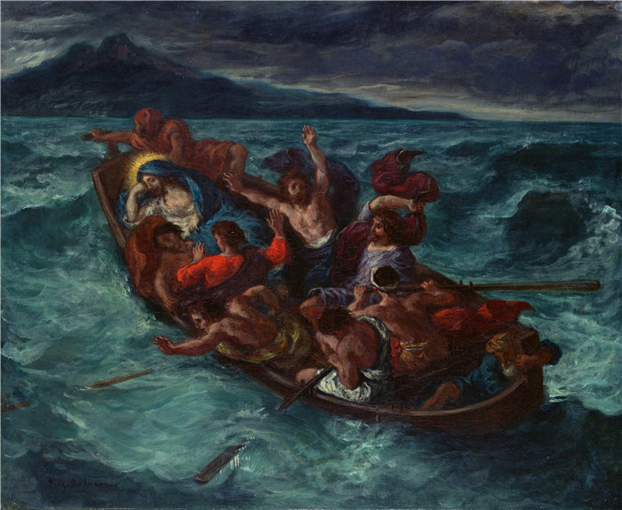 欧仁·德拉克鲁瓦（Eugene Delacroix，法国画家）作品 - 暴风雨期间的基督睡着了（约 1853 年）