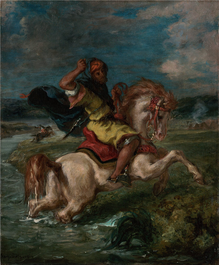 欧仁·德拉克鲁瓦（Eugene Delacroix）作品 - 穿越福特的摩洛哥骑士（1850 年）