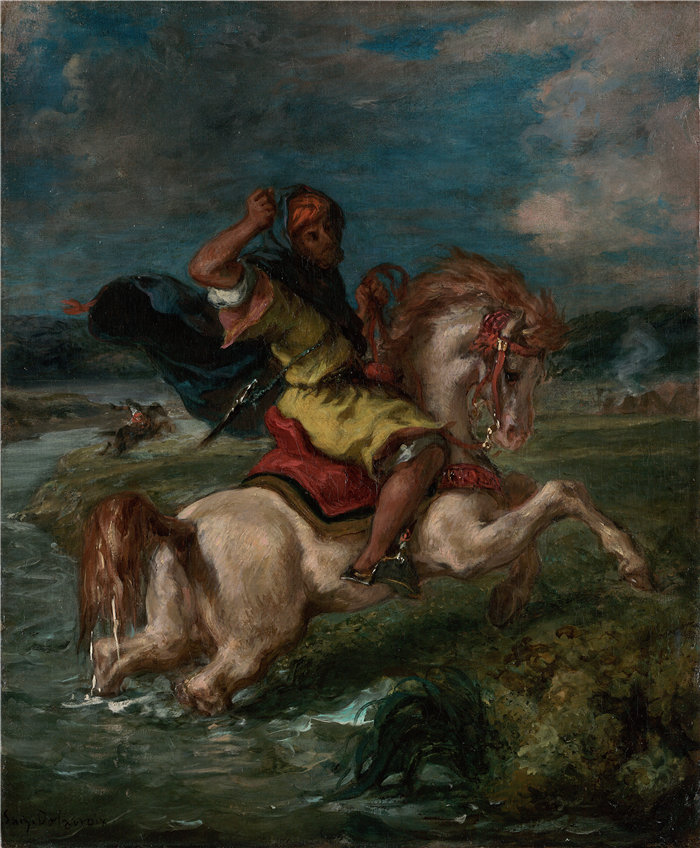 欧仁·德拉克鲁瓦(Eugene Delacroix)作品 - 穿越福特的摩洛哥骑士(1850 年)