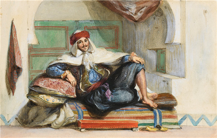 欧仁·德拉克鲁瓦（Eugene Delacroix，法国画家）作品 - Sidi Abdallah，阿尔及尔摄政区省长，阿穆尔街。1832 年 6 月 27 日