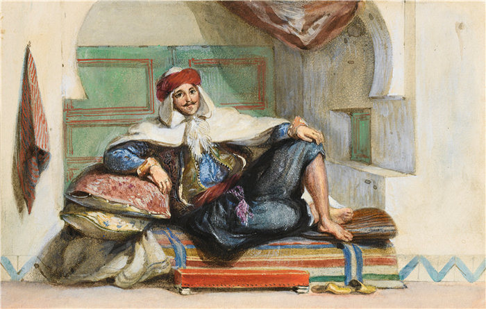 欧仁·德拉克鲁瓦(Eugene Delacroix,法国画家)作品 - Sidi Abdallah,阿尔及尔摄政区省长,阿穆尔街。1832 年 6 月 27 日