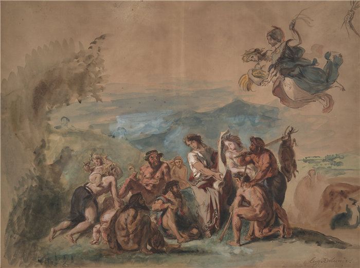 欧仁·德拉克鲁瓦（Eugene Delacroix，法国画家）作品 - 俄耳甫斯为希腊人的野蛮祖先带来文明（约 1842–44 年）