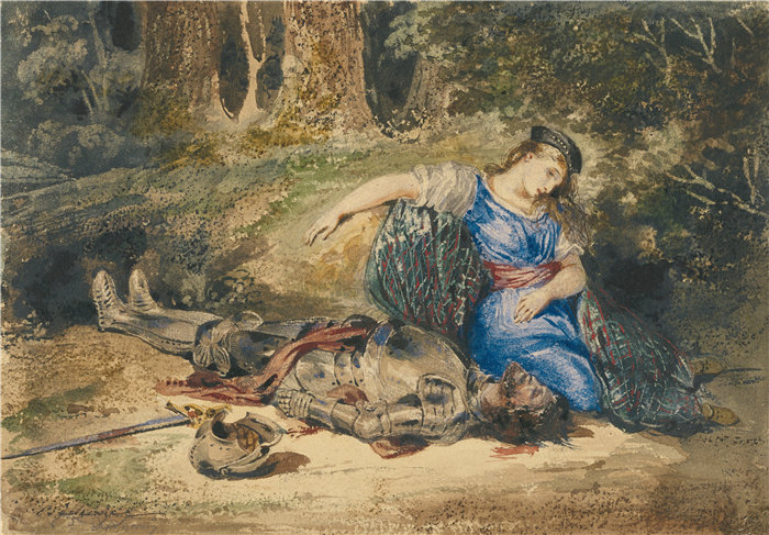 欧仁·德拉克鲁瓦（Eugene Delacroix，法国画家）作品 - 劳拉之死（约 1824 年）