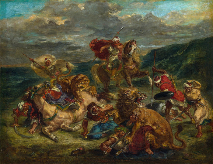 欧仁·德拉克鲁瓦（Eugene Delacroix，法国画家）作品 - 猎狮 (1860)