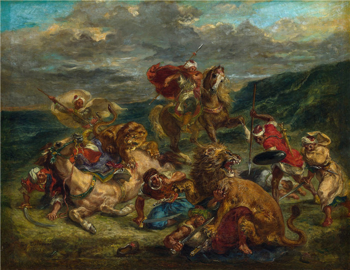 欧仁·德拉克鲁瓦(Eugene Delacroix,法国画家)作品 - 猎狮 (1860)