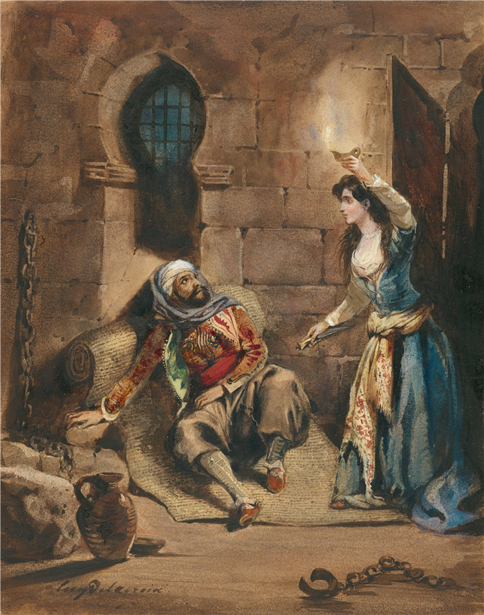 欧仁·德拉克鲁瓦（Eugene Delacroix，法国画家）作品 - 拜伦勋爵的《海盗船》中的一集（约 1831 年）