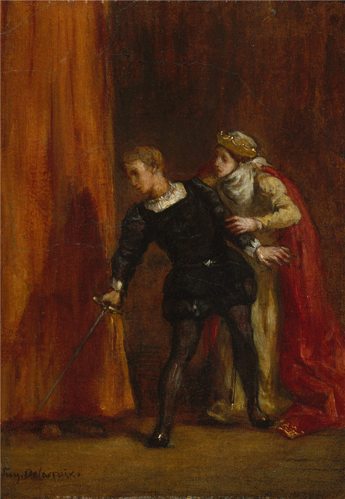 欧仁·德拉克鲁瓦（Eugene Delacroix，法国画家）作品 - 哈姆雷特和他的母亲 (1849)