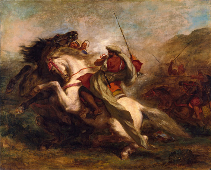 欧仁·德拉克鲁瓦（Eugene Delacroix，法国画家）作品 - 摩尔骑士的碰撞（1843-1844）
