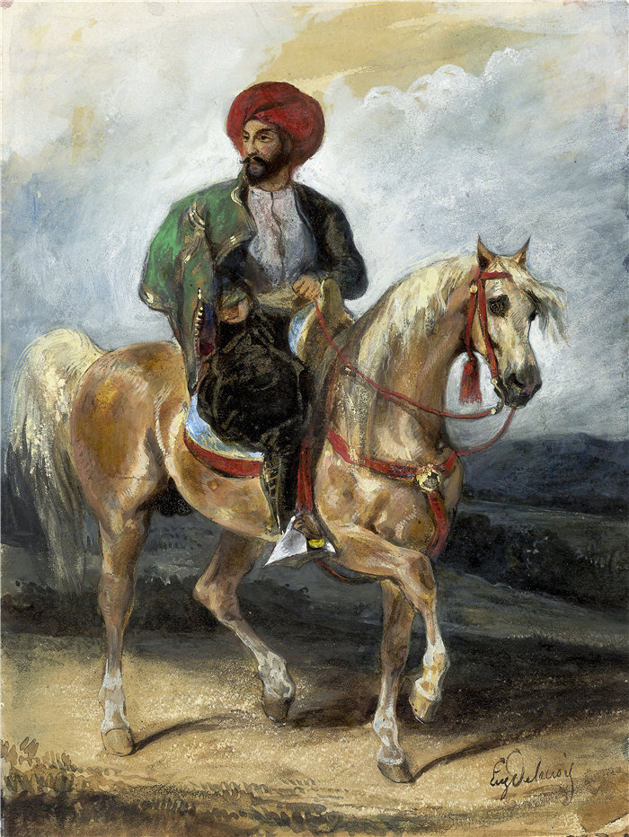 欧仁·德拉克鲁瓦（Eugene Delacroix，法国画家）作品 - 土耳其骑士 (1829–1839)