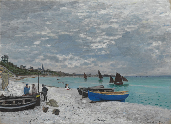 克洛德·莫奈（Claude Monet，法国画家）作品- Sainte-Adresse 海滩 (1867)
