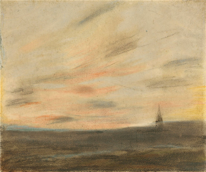 欧仁·德拉克鲁瓦（Eugene Delacroix，法国画家）作品 - 研究 Frépillon 天空背景