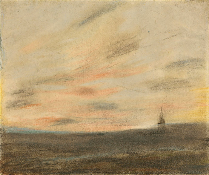 欧仁·德拉克鲁瓦(Eugene Delacroix,法国画家)作品 - 研究 Frépillon 天空背景