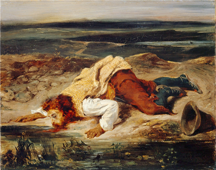 欧仁·德拉克鲁瓦（Eugene Delacroix，法国画家）作品 - 受伤的强盗（罗马牧羊人）（1825）