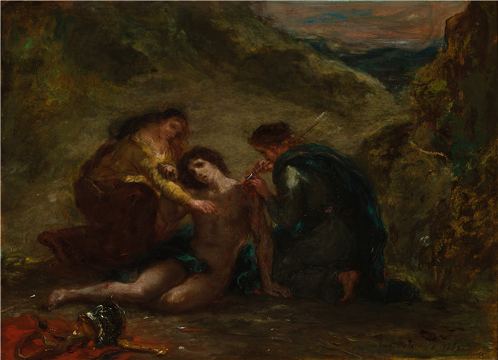 欧仁·德拉克鲁瓦(Eugene Delacroix,法国画家)作品 - 圣塞巴斯蒂安与圣艾琳和服务员 (1858)