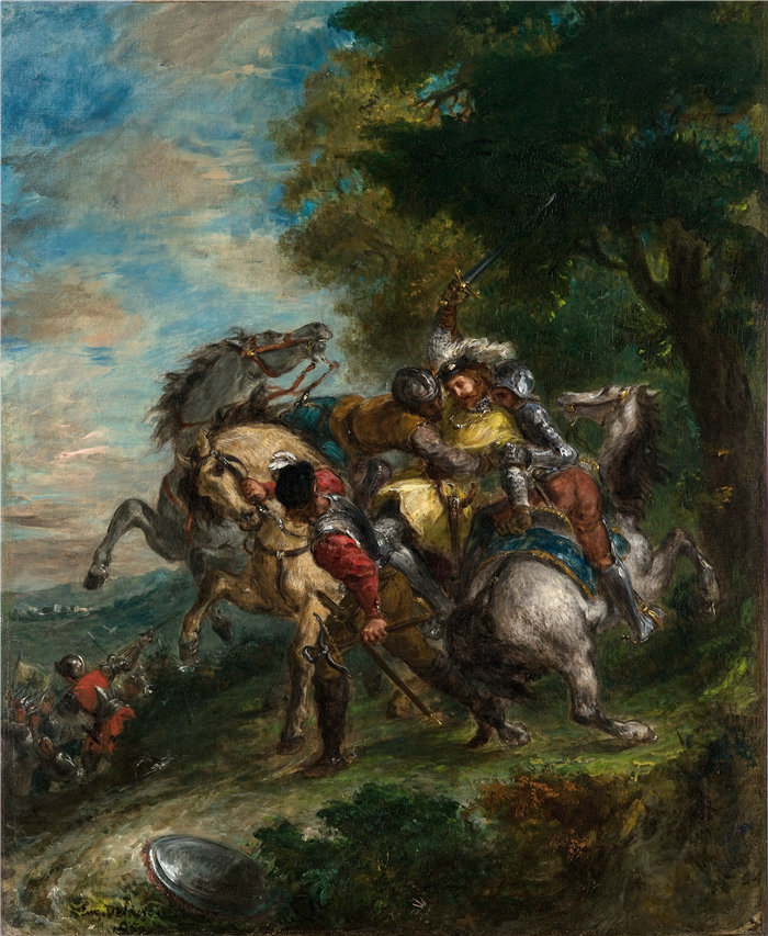 欧仁·德拉克鲁瓦（Eugene Delacroix，法国画家）作品 - 魏斯林根被格茨的人俘虏 (1853)