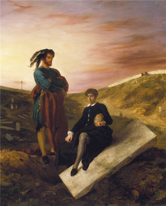 欧仁·德拉克鲁瓦(Eugene Delacroix,法国画家)作品 - 墓地里的哈姆雷特和霍雷肖 (1835)