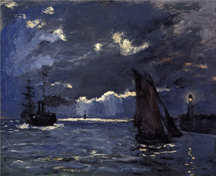 克洛德·莫奈(Claude Monet,法国画家)作品- 海景,月光下的航运(1864 年)